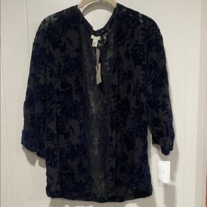 Hinge Navy Floral Sheer Top